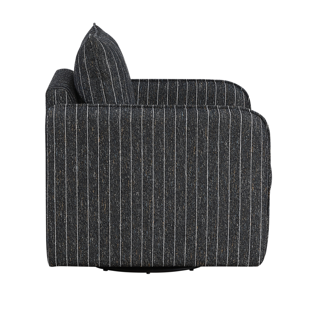 Pinstripe Textured Fabric Swivel Chair side view