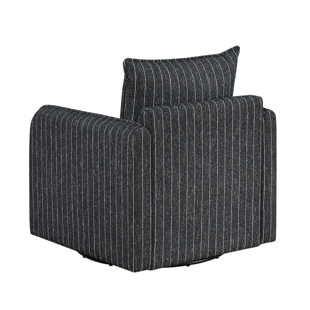Pinstripe Textured Fabric Swivel Chair rear side view