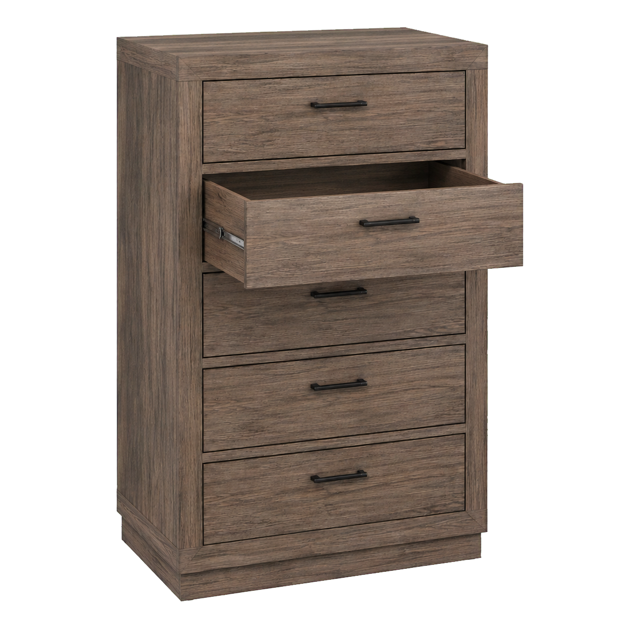 Brown Corbin Chest — 45-degree view with second drawer open