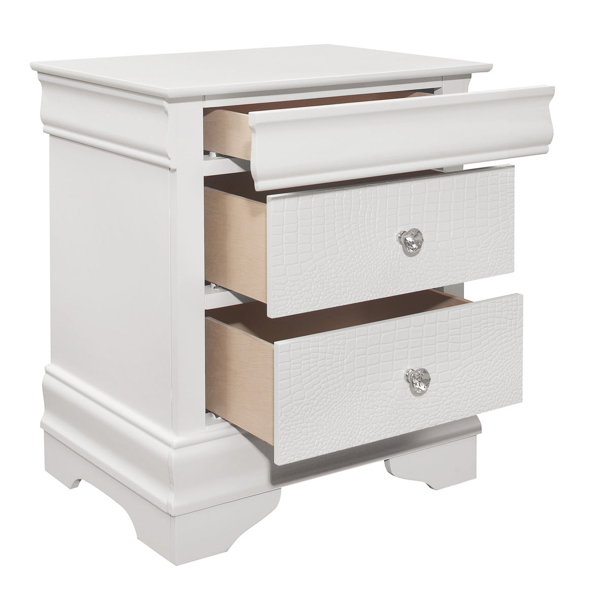 White Lana Night Stand - open drawer view