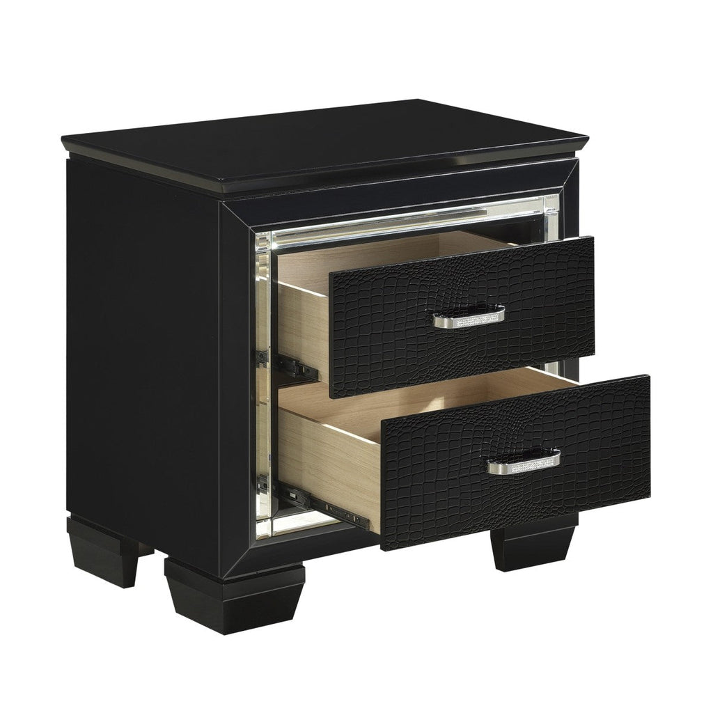 Allura Night Stand, LED Lighting (1916BK-4) - open drawer view