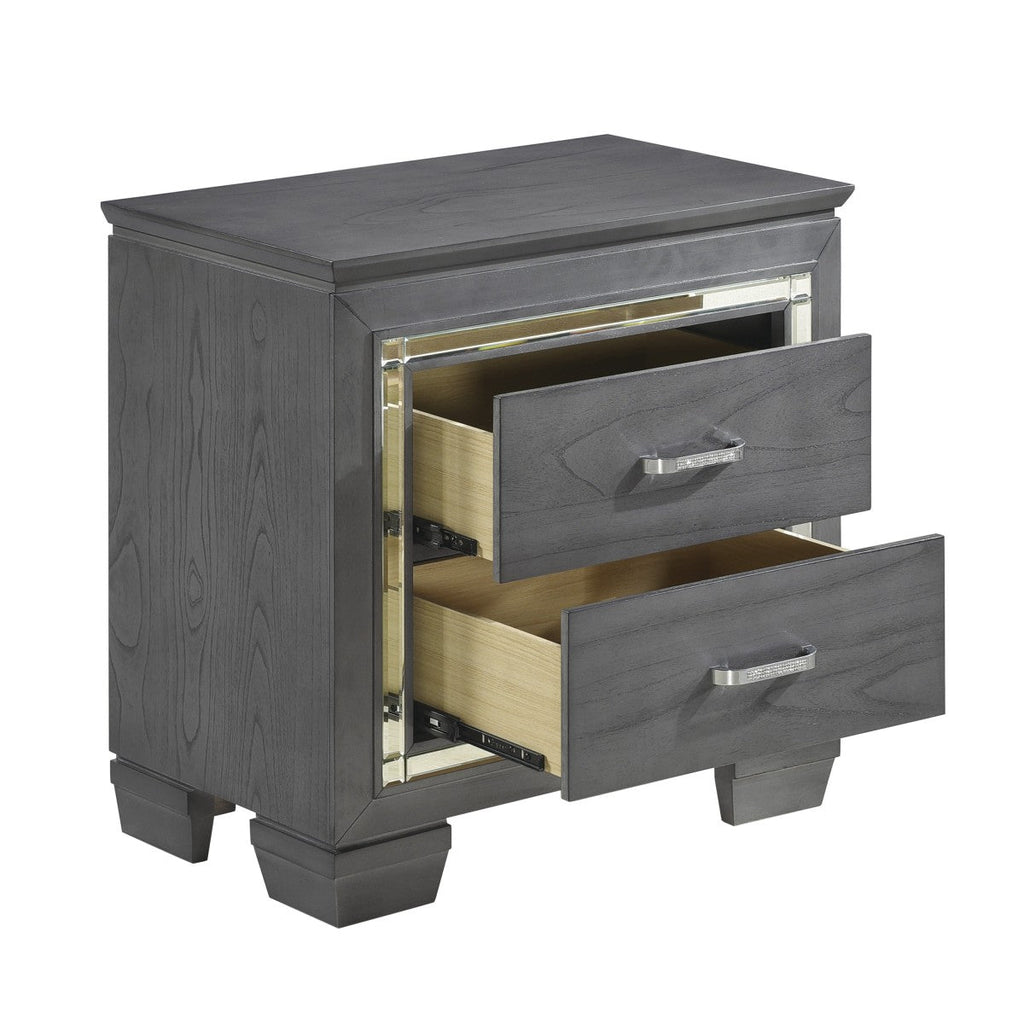 Allura Night Stand, LED Lighting (1916GY-4) - open drawer view