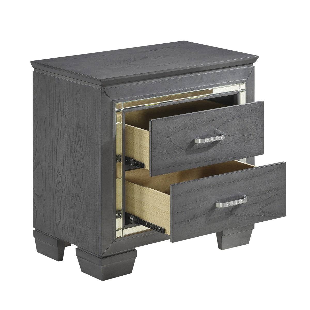 Allura Night Stand, LED Lighting (1916GY-4) - open drawer view