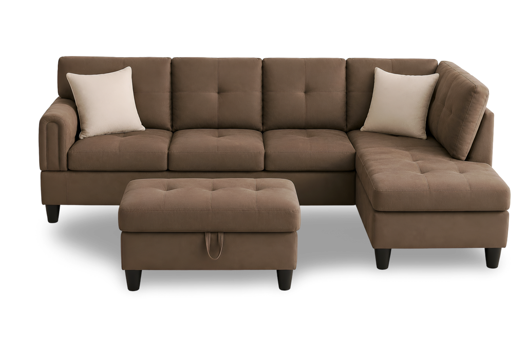 Chocolate L-Shaped Sectional Sofa with a Storage Space