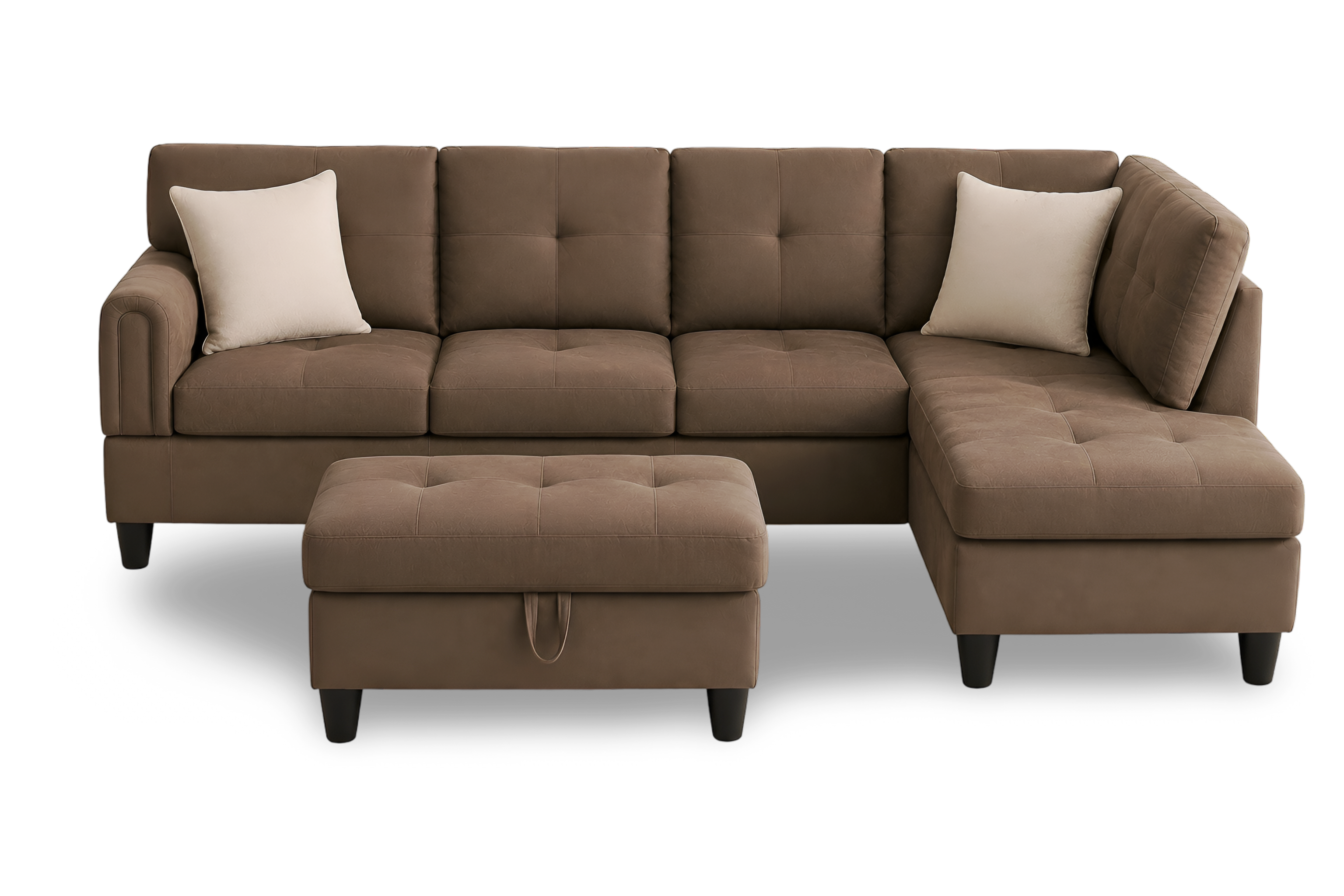 Chocolate L-Shaped sectional sofa with a storage space