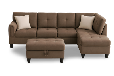 Chocolate L-Shaped Sectional Sofa with a Storage Space
