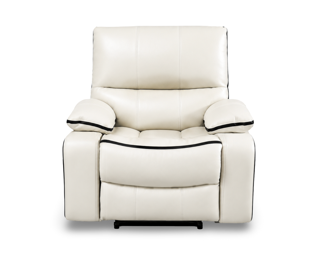 Ivory & Balck Piping/Welting Leather Recliner Modern Comfort Chair