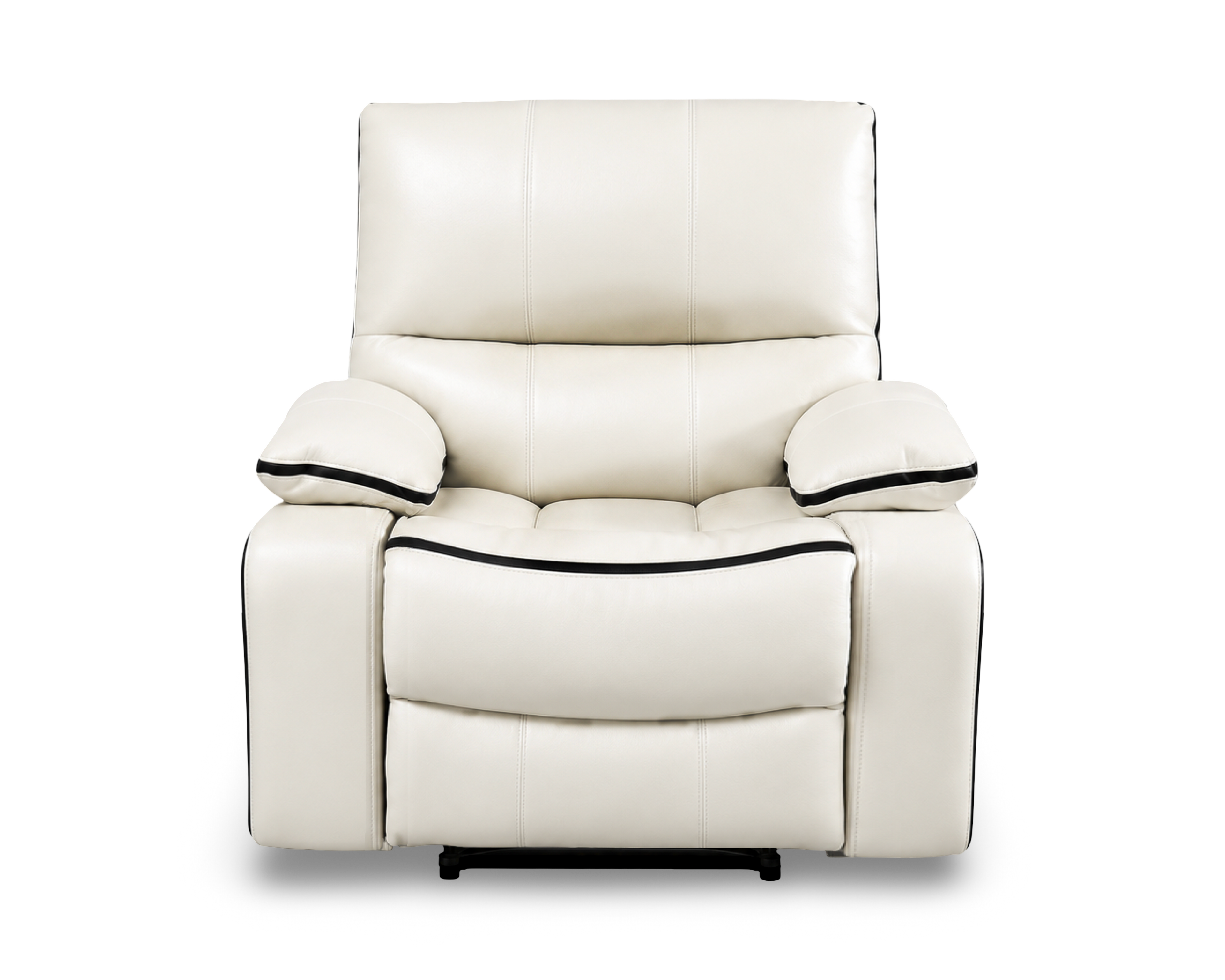 Ivory & Balck Piping/Welting Leather Recliner Modern Comfort Chair