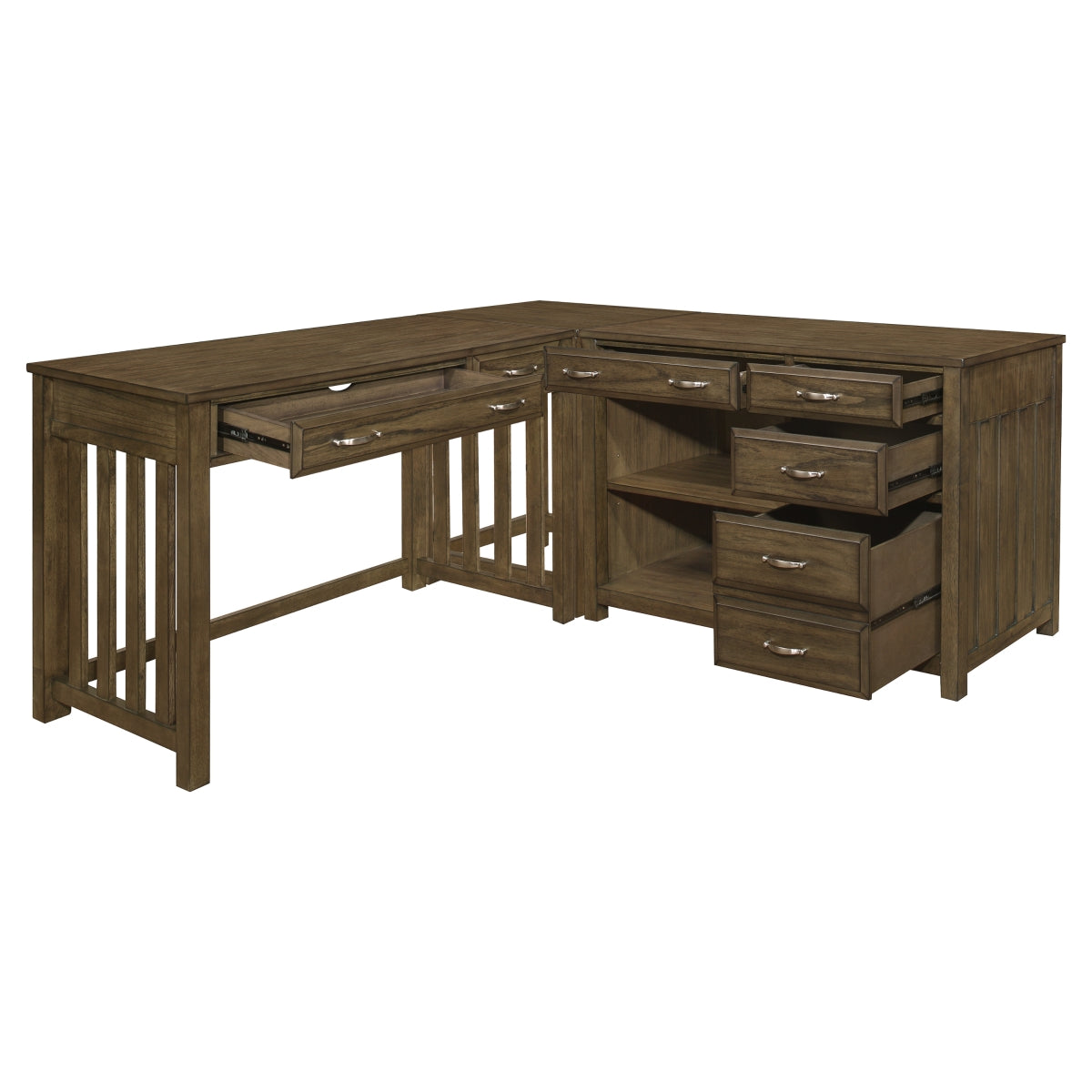 Blanche Brown Gray 4-Piece Corner Desk with Hutch