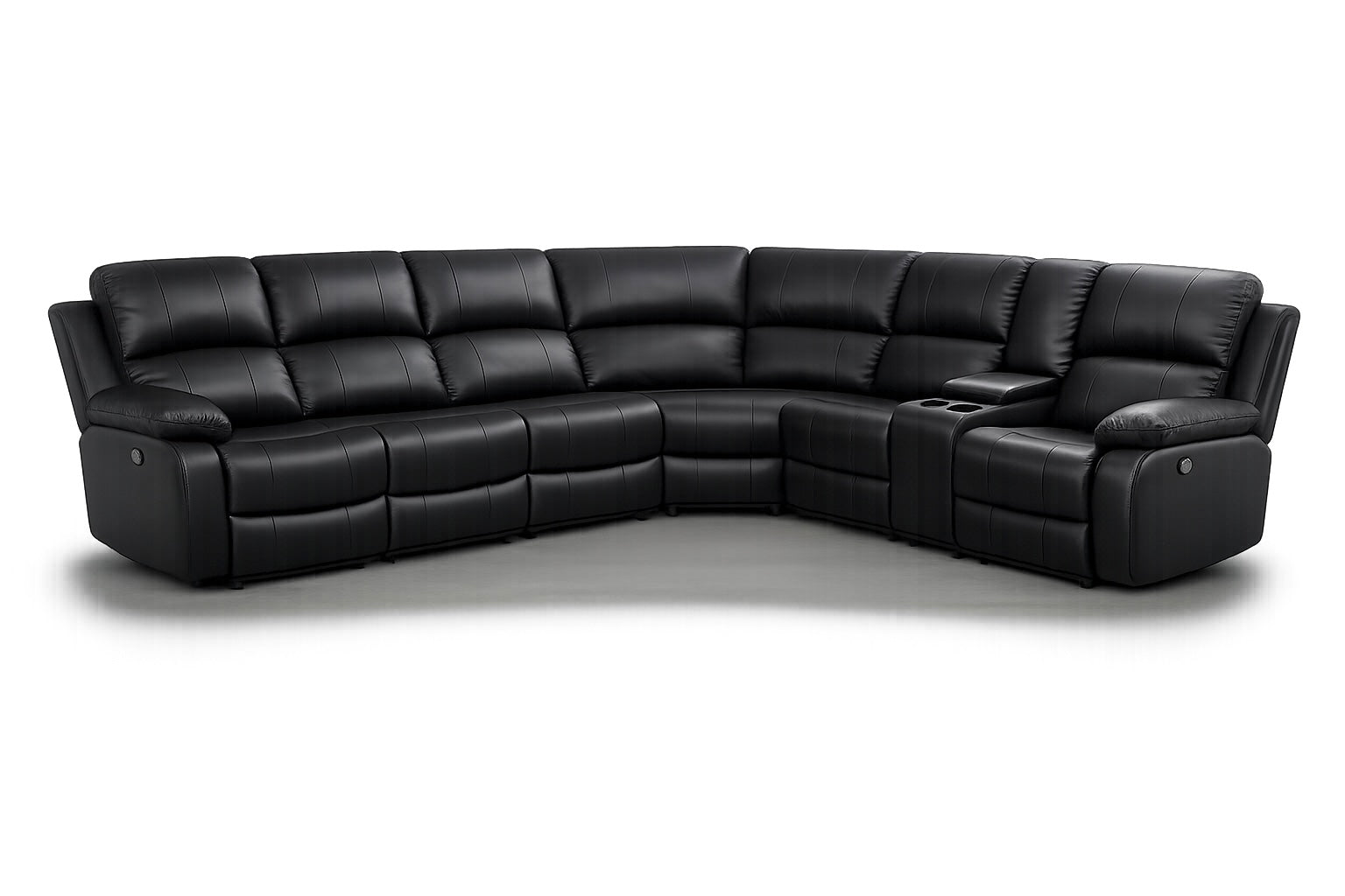 7-Seat Large L-Shaped Sectional with Premium Microfiber Leather, Solid Wood Frame, Manual Recliners & Storage Console