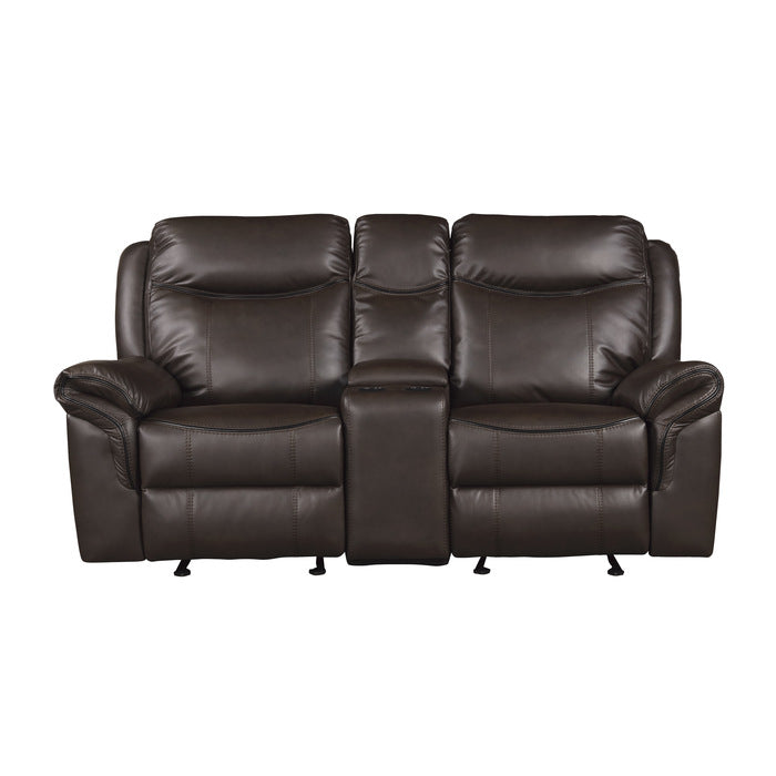 Aram Reclining Loveseat with Center Console — Dark brown Manual