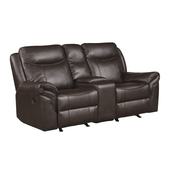 Aram Reclining Loveseat with Center Console — Dark brown Manual