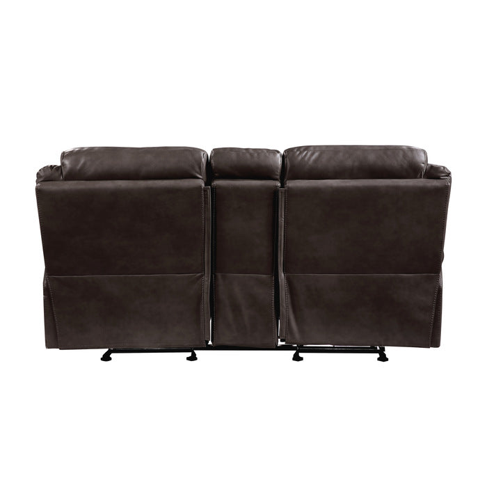 Aram Reclining Loveseat with Center Console — Dark brown Manual