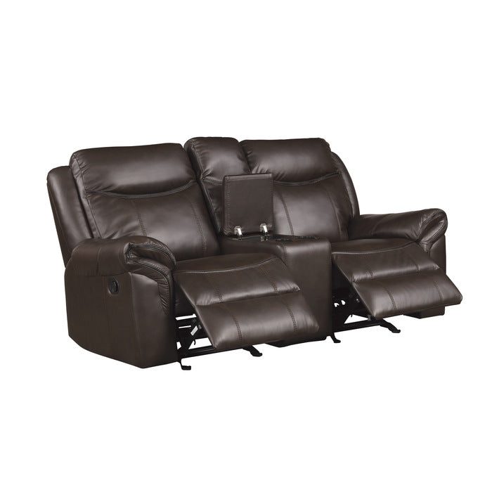 Aram Reclining Loveseat with Center Console — Dark brown Manual