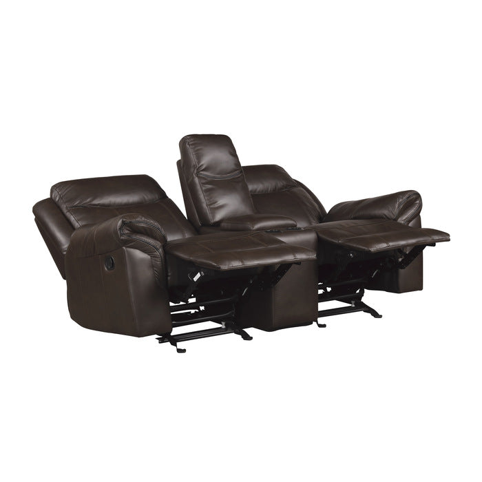 Aram Reclining Loveseat with Center Console — Dark brown Manual