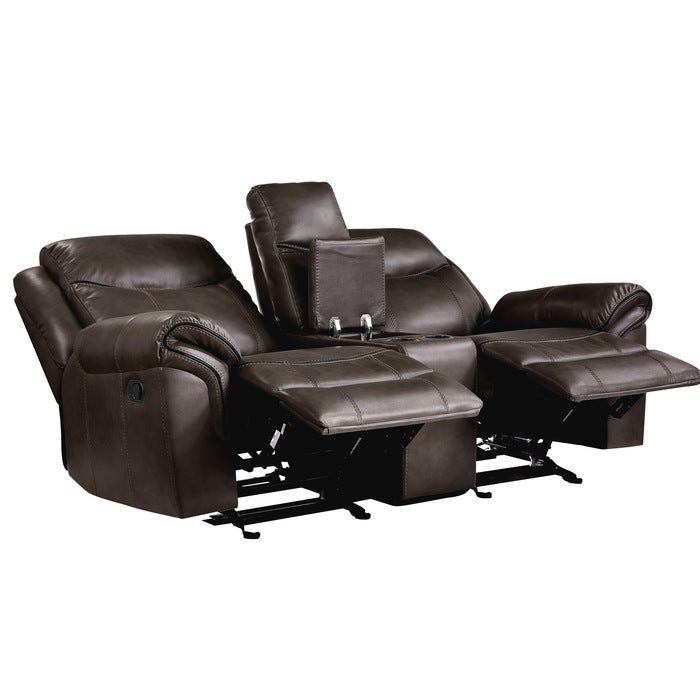 Aram Reclining Loveseat with Center Console — Dark brown Manual