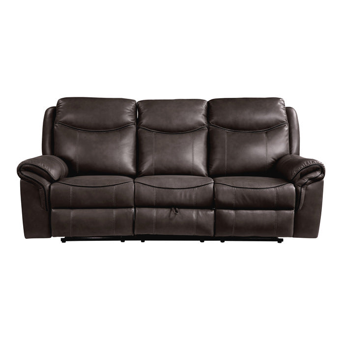Aram Double Reclining Sofa with Center Drop-Down Cup Holders, Receptacles, Hidden Drawer and USB Ports (8206BRW-3)