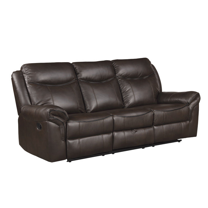 Aram Double Reclining Sofa with Center Drop-Down Cup Holders, Receptacles, Hidden Drawer and USB Ports (8206BRW-3)