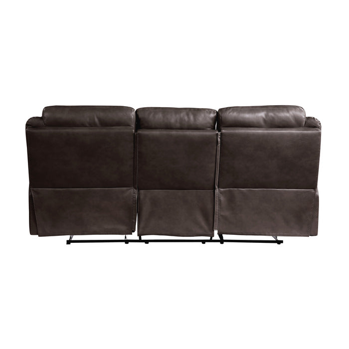 Aram Double Reclining Sofa with Center Drop-Down Cup Holders, Receptacles, Hidden Drawer and USB Ports (8206BRW-3)