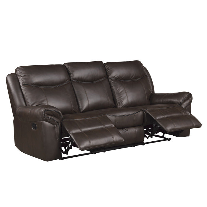Aram Double Reclining Sofa with Center Drop-Down Cup Holders, Receptacles, Hidden Drawer and USB Ports (8206BRW-3)
