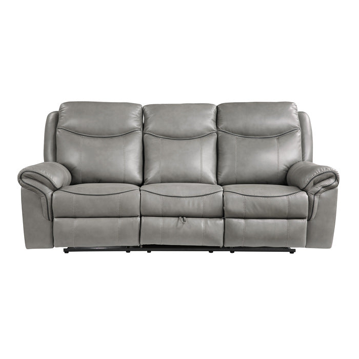 Aram Double Reclining Sofa with Center Drop-Down Cup Holders, Receptacles, Hidden Drawer and USB Ports (8206GRY-3)