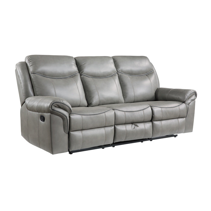 Aram Double Reclining Sofa with Center Drop-Down Cup Holders, Receptacles, Hidden Drawer and USB Ports (8206GRY-3)