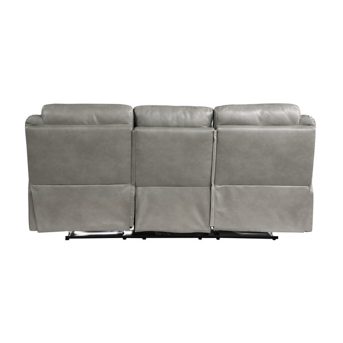 Aram Double Reclining Sofa with Center Drop-Down Cup Holders, Receptacles, Hidden Drawer and USB Ports (8206GRY-3)
