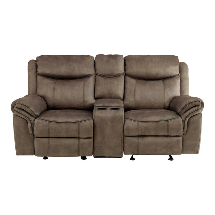 Aram Reclining Loveseat with Center Console — Brown Manual