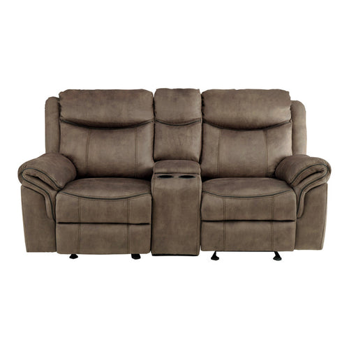 Aram Reclining Loveseat with Center Console — Brown Manual