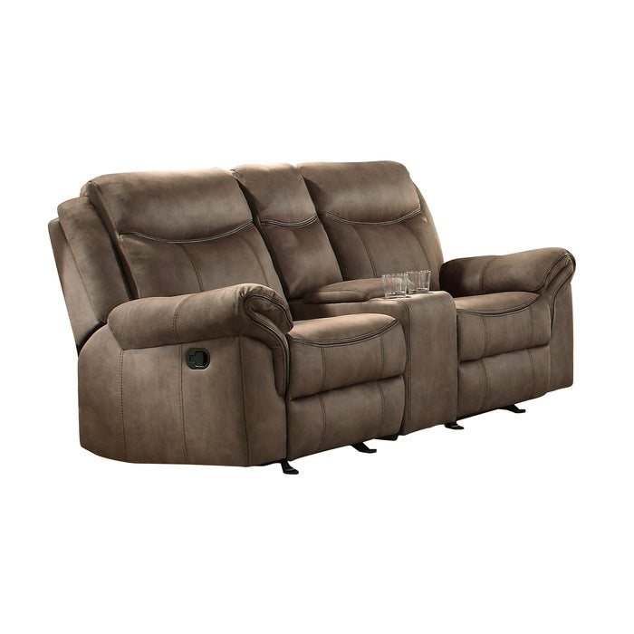Aram Reclining Loveseat with Center Console — Brown Manual
