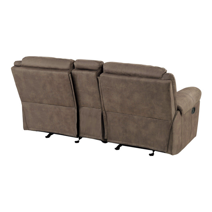 Aram Reclining Loveseat with Center Console — Brown Manual