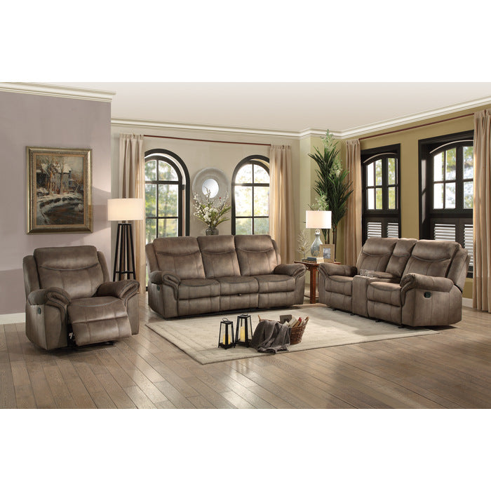 Aram Reclining Loveseat with Center Console — Brown Manual