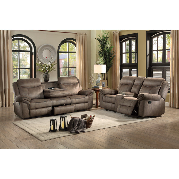 Aram Reclining Loveseat with Center Console — Brown Manual