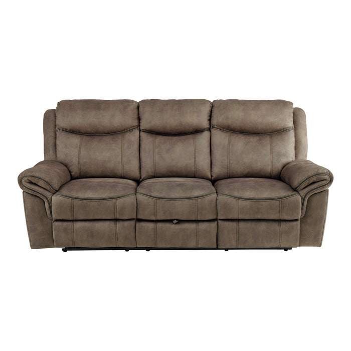 Aram Double Reclining Sofa with Center Drop-Down Cup Holders, Receptacles, Hidden Drawer and USB Ports (8206NF-3)