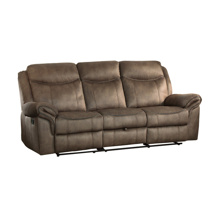 Aram Double Reclining Sofa with Center Drop-Down Cup Holders, Receptacles, Hidden Drawer and USB Ports (8206NF-3)