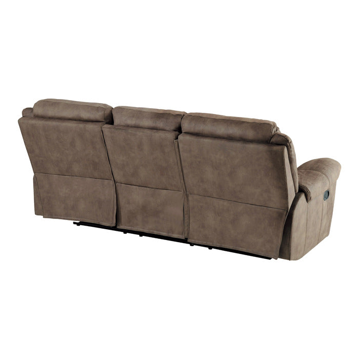 Aram Double Reclining Sofa with Center Drop-Down Cup Holders, Receptacles, Hidden Drawer and USB Ports (8206NF-3)
