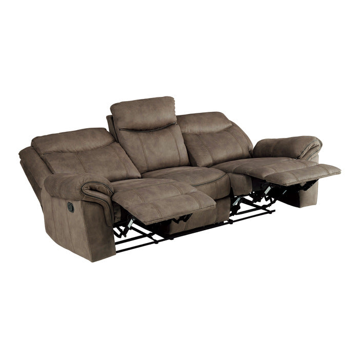 Aram Double Reclining Sofa with Center Drop-Down Cup Holders, Receptacles, Hidden Drawer and USB Ports (8206NF-3)