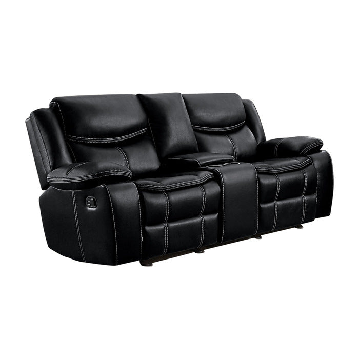 Bastrop Glider Reclining Loveseat with Center Console — Black Manual Faux leather