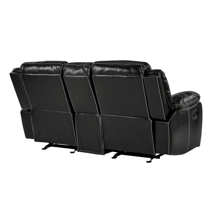 Bastrop Glider Reclining Loveseat with Center Console — Black Manual Faux leather