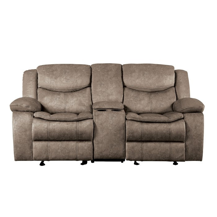 Bastrop Glider Reclining Loveseat with Center Console — Brown Manual Microfiber