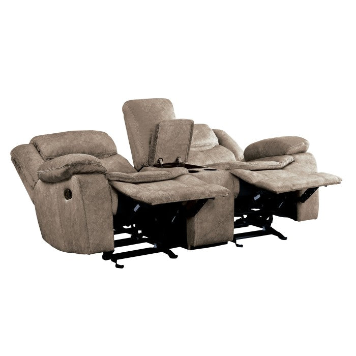 Bastrop Glider Reclining Loveseat with Center Console — Brown Manual Microfiber