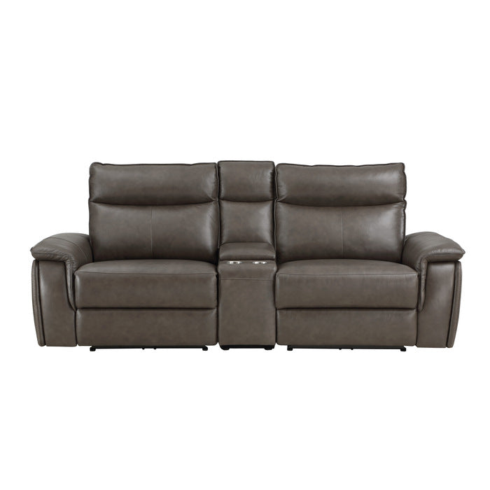Maroni Power Reclining Loveseat with Center Console — Dark brown Power