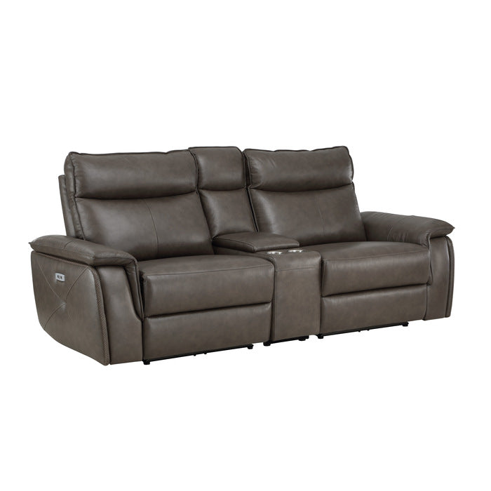 Maroni Power Reclining Loveseat with Center Console — Dark brown Power