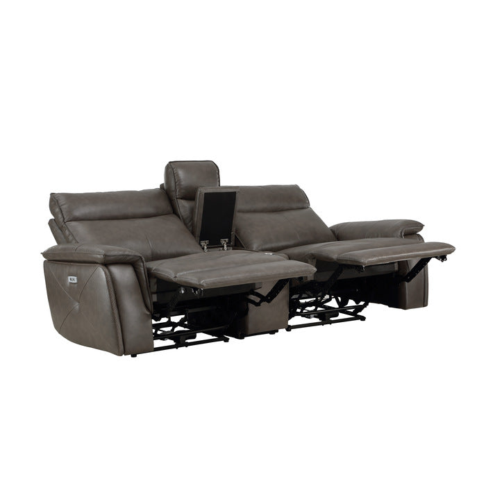Maroni Power Reclining Loveseat with Center Console — Dark brown Power