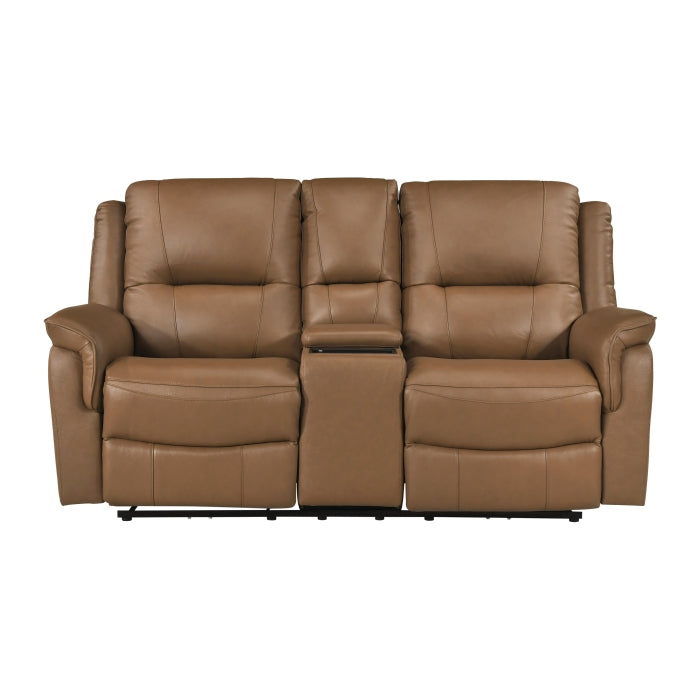 Haven Power Reclining Loveseat with Center Console — Brown Power
