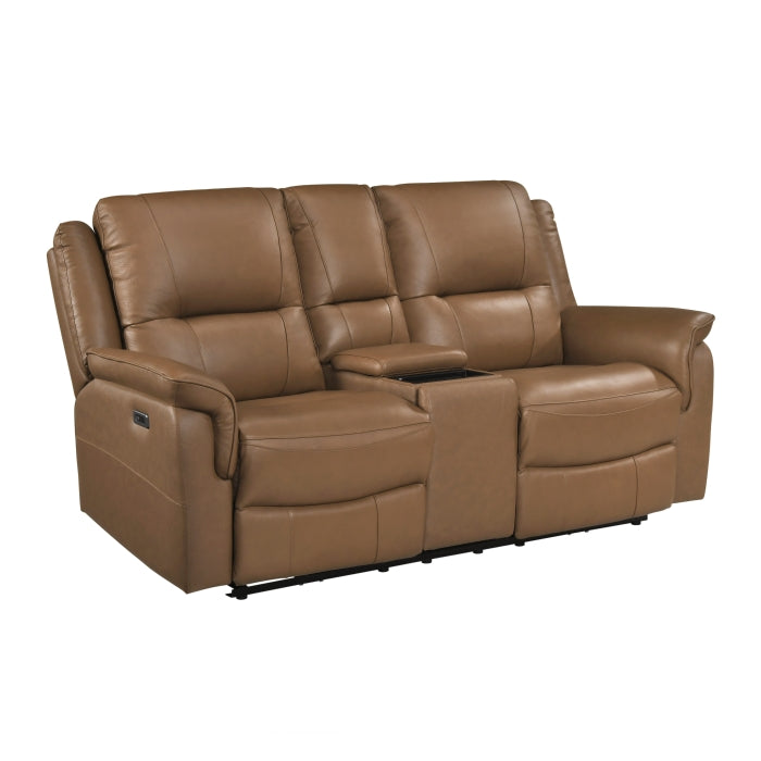 Haven Power Reclining Loveseat with Center Console — Brown Power
