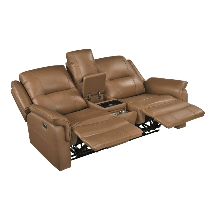Haven Power Reclining Loveseat with Center Console — Brown Power