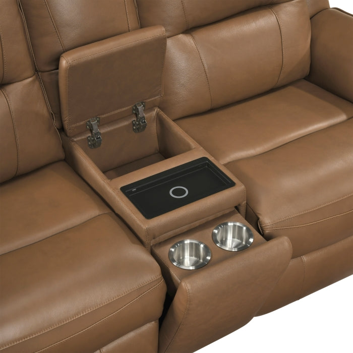 Haven Power Reclining Loveseat with Center Console — Brown Power