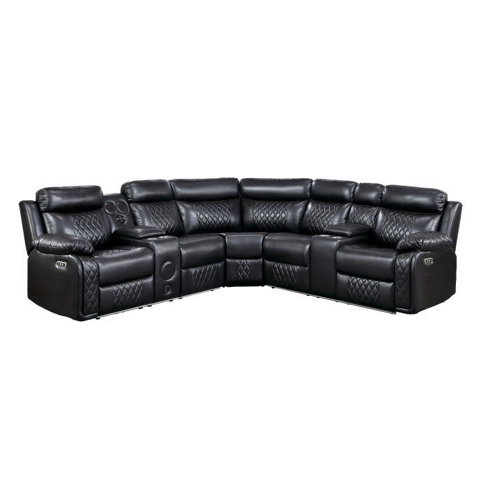 Cipher 3-Piece Power Reclining Sectional with Two Consoles, Speakers, Subwoofer, LED Lighting and Charging Port (8315BLK*SCPW)