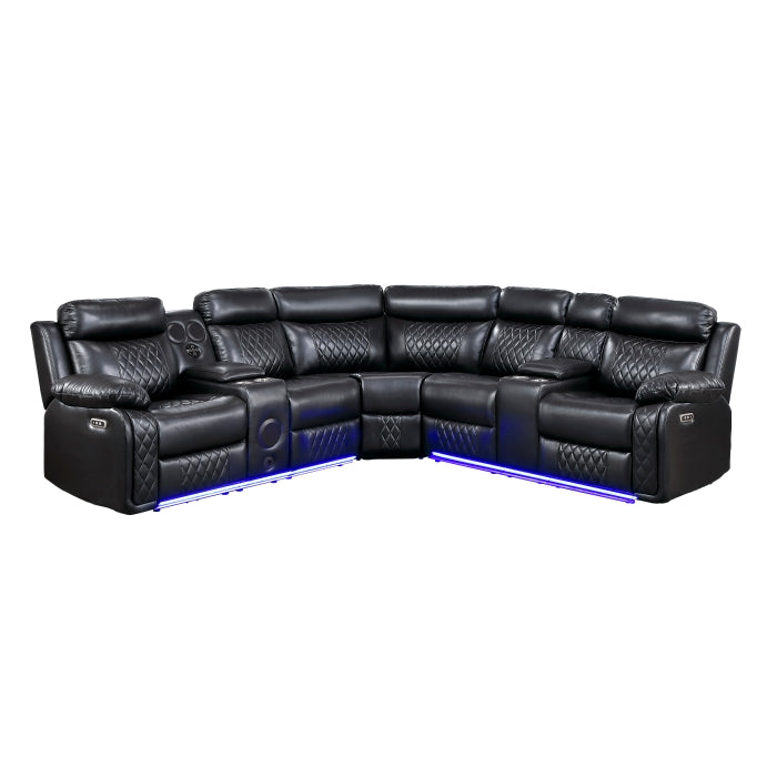 Cipher 3-Piece Power Reclining Sectional with Two Consoles, Speakers, Subwoofer, LED Lighting and Charging Port (8315BLK*SCPW)